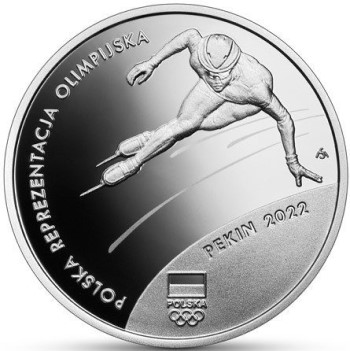 Rewers monety srebrnej 10-złotowej w temacie "Polska Reprezentacja Olimpijska Pekin 2022"